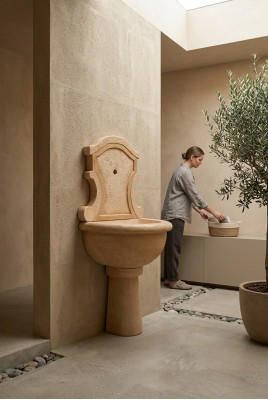 Wandbrunn Spullsteen Dekorativen Gaart Ausgussbecken Gaartspull Becken