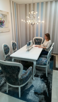 Iessdësch Designer Sëtz Lehnstull Stull Garnitur Dësch + 4 Stull Set Iesssall.