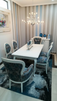 Iessdësch Designer Sëtz Lehnstull Stull Garnitur Dësch + 4 Stull Set Iesssall.