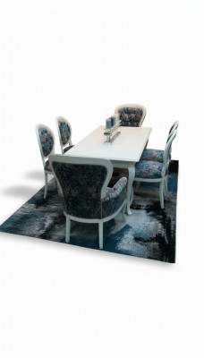 Iessdësch Designer Sëtz Lehnstull Stull Garnitur Dësch + 4 Stull Set Iesssall.
