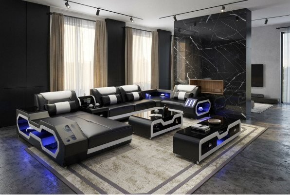 XXL Wunnlandschaft Sofa Canapé Polster Ecke Garnitur Couchen Sofasen + USB + Liicht