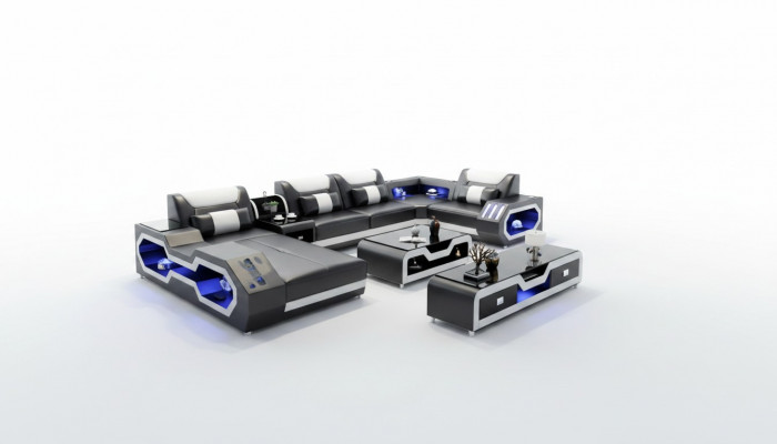 XXL Wunnlandschaft Sofa Canapé Polster Ecke Garnitur Couchen Sofasen + USB + Liicht