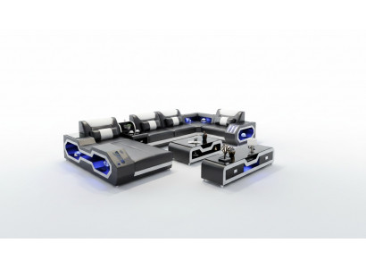 XXL Wunnlandschaft Sofa Canapé Polster Ecke Garnitur Couchen Sofasen + USB + Liicht