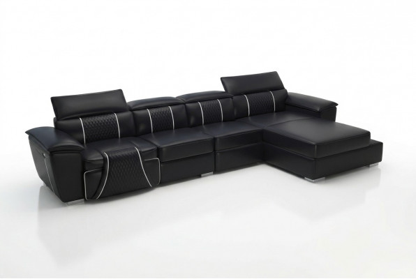 Ledercouch Couch Polster Designersofa Lieder Sofas Sofa L-Form Couch G8048C Schwaarz