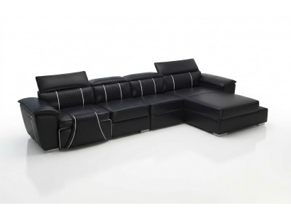 Ledercouch Couch Polster Designersofa Lieder Sofas Sofa L-Form Couch G8048C Schwaarz