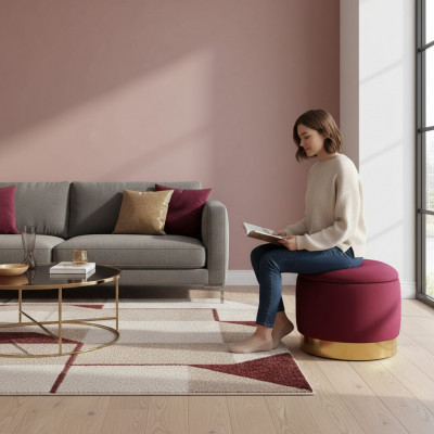 Pouf Fousshocker Ronn Sëtz Hocker Polsterhocker Sëtzhocker Ronn Truhen Sëtz Nei