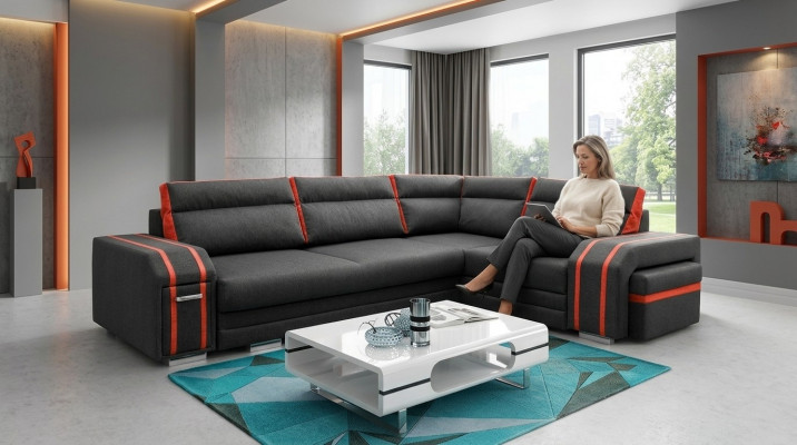 Polstersofa Lounge Sofa Canapé Sitzgrupp Wunnzëmmer Këssen Canapé Eckcanapé
