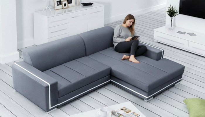 Ecksofa mat Schlooffunktioun Bettnfunktion Këscht Sofa Canapé Wohnlandschaft Bett