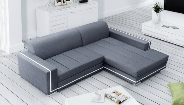 Ecksofa mat Schlooffunktioun Bettnfunktion Këscht Sofa Canapé Wohnlandschaft Bett