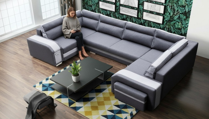 XXL Wunnlanschaft Ecksofa Sofa Canapé Polster Garnitur Eck Designer U-Form Nei