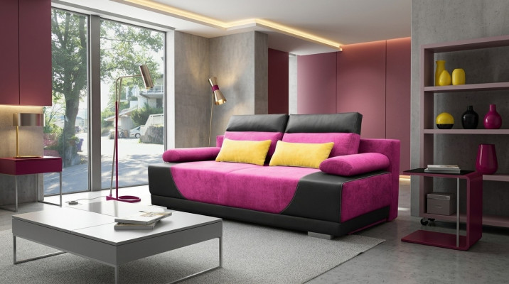 Schlofcanapé Stoff Nei Garnitur Bettfunktioun 3 Sëtz Canapé Couch Textil Polster