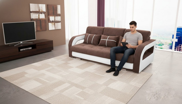 Sofa Canapé Polster Sofae Couchen Schlofzofa Bettfunktioun 3 Sëtzer + Hocker Nei