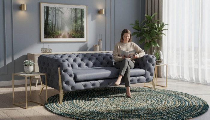 Zwee Sëtzer 2 Sëtz Chesterfield Canapé Polster Sëtz Sofa Kanapee Design Italien