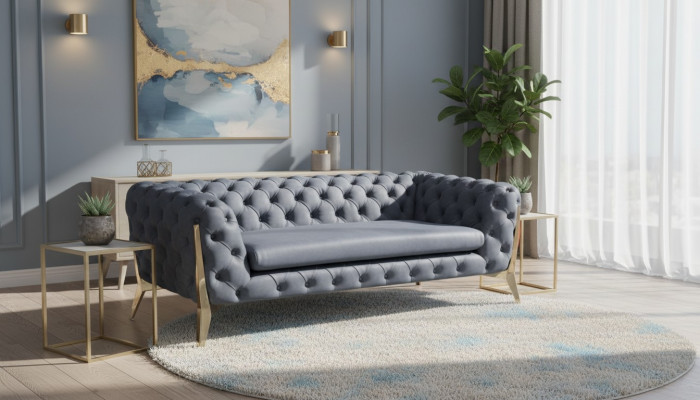 Zwee Sëtzer 2 Sëtz Chesterfield Canapé Polster Sëtz Sofa Kanapee Design Italien