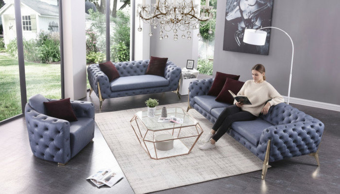 Luxus Héichwäerteg Canapé Couch Polstersëtz 3+2+1 Garnitur Chesterfield Garnituren