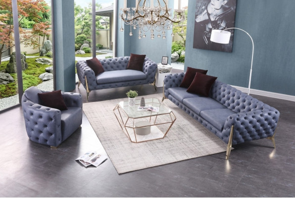 Luxus Héichwäerteg Canapé Couch Polstersëtz 3+2+1 Garnitur Chesterfield Garnituren