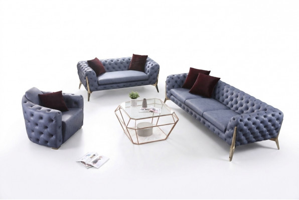 Luxus Héichwäerteg Canapé Couch Polstersëtz 3+2+1 Garnitur Chesterfield Garnituren