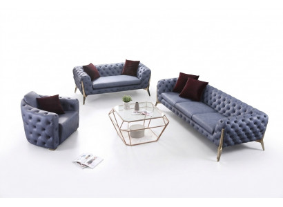Luxus Héichwäerteg Canapé Couch Polstersëtz 3+2+1 Garnitur Chesterfield Garnituren