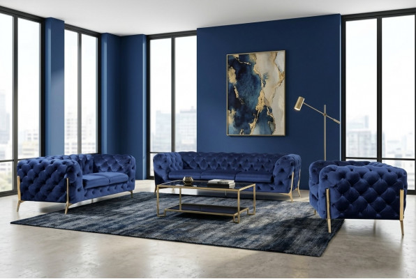 Luxus Héichwäerteg Sofa Canapé Polster Setz 3+2+1 Garnitur Deko Chesterfield