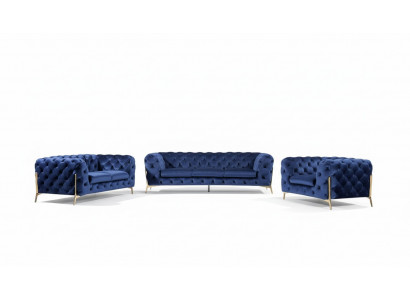 Luxus Héichwäerteg Sofa Canapé Polster Setz 3+2+1 Garnitur Deko Chesterfield