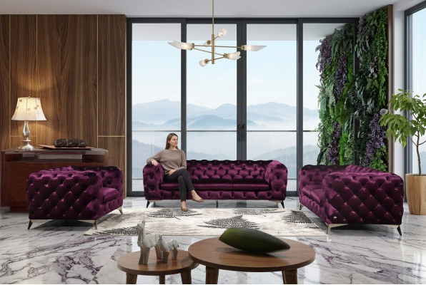 Luxus Textil Stoff Sofa Canapé Polster Sëtz 3+1 Garnitur Chesterfield Garnituren
