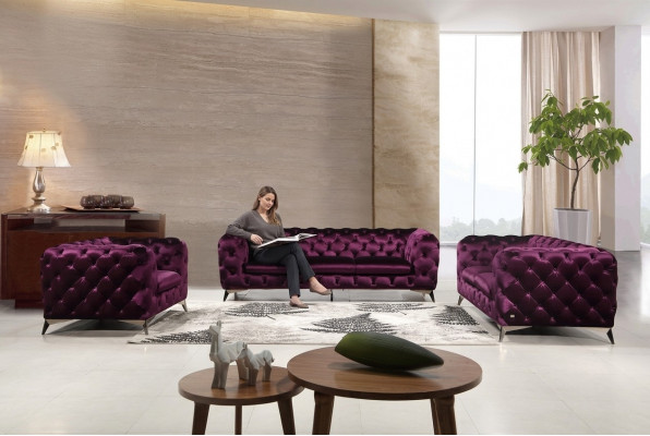 Luxus Héichwäerteg Sofa Couch Polster Sëtz 3+2 Garnitur Chesterfield Garnituren