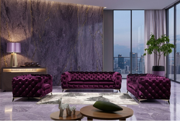 Luxus Héichwäerteg Sofa Couch Polster Sëtz 3+2 Garnitur Chesterfield Garnituren