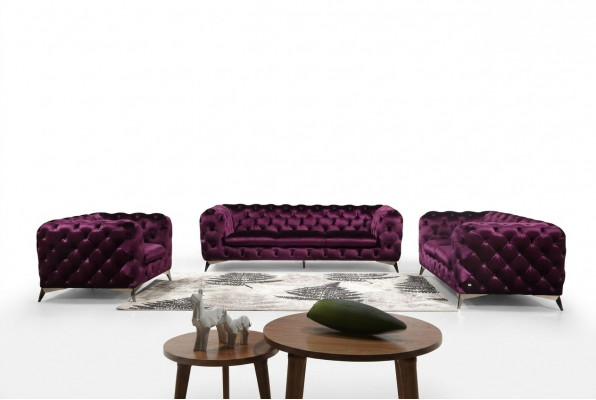 Luxus Héichwäerteg Sofa Couch Polster Sëtz 3+2 Garnitur Chesterfield Garnituren