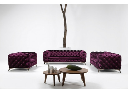 Luxus Héichwäerteg Sofa Couche Polster Sëtz 3+2+1 Garnitur Chesterfield Lila Neien