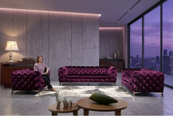 XXL Grouss Canapé Couch Chesterfield 3-Sëtzer Polster Couchen Sëtz Dräi Textil Stoff