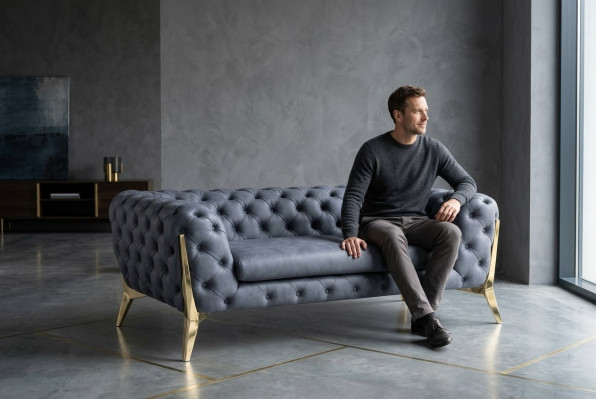 Sofa Chesterfield Couch Polster XXL Grouss Garnitur Textil 4+2 Designer Couchen