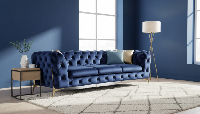 Sofa Chesterfield Couch Polster XXL Garnitur Textil 3+3 Designer Couchen Blo