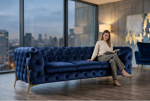 Chesterfield 3 Sëtz Couch Gepolstert Dräi Sëtzer Design Couchen Textil Stoff Italien