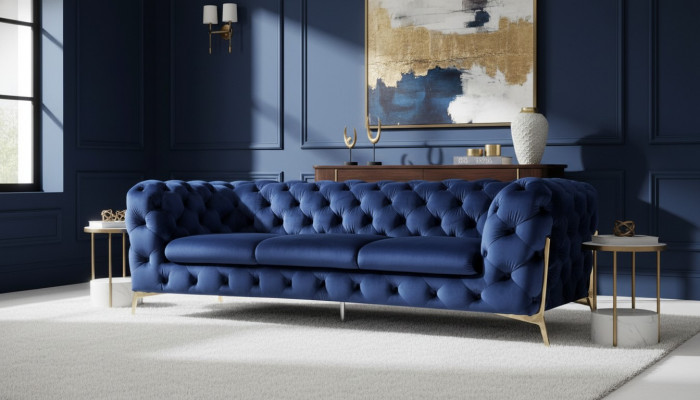 Chesterfield 3 Sëtz Couch Gepolstert Dräi Sëtzer Design Couchen Textil Stoff Italien