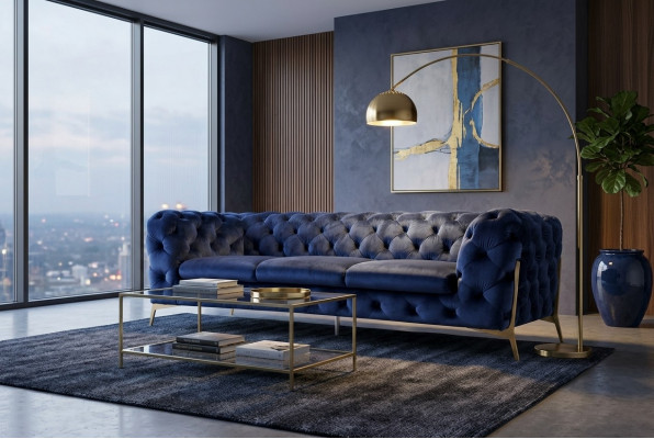 Sofa Chesterfield Canapé Polster XXL Grouss Garnitur Textil 3+1+1 Designer Canapéen