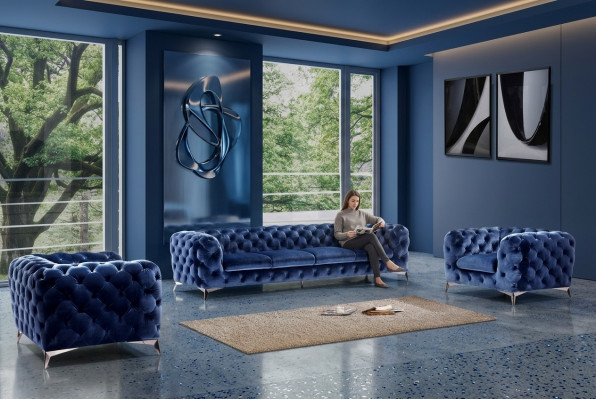 Sofa Chesterfield Canapé Këssen XXL Grouss Garnitur Textil 3+3 Designer Canapéen