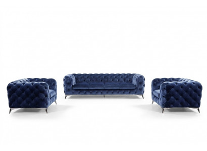 Sofa Chesterfield Canapé Këssen XXL Grouss Garnitur Textil 3+3 Designer Canapéen