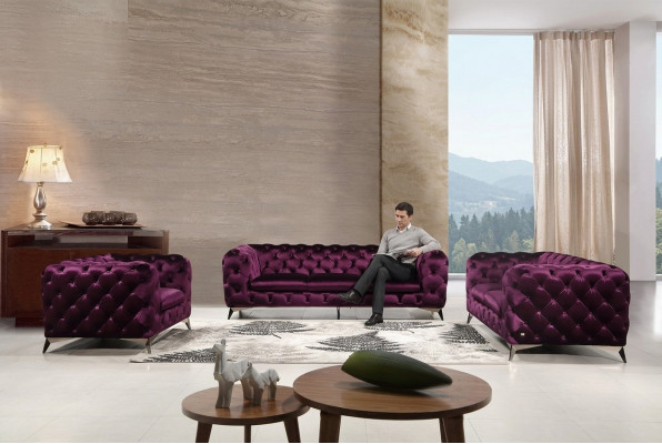 Sofa Chesterfield Canapé Polster XXL Grouss Garnitur Stoff 3+2+1 Designer Canapéen