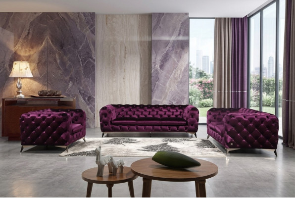 Sofa Chesterfield Canapé Polster XXL Grouss Garnitur Stoff 3+2+1 Designer Canapéen