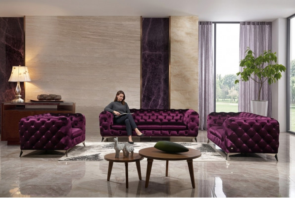 Sofa XXL Grouss Chesterfield Couche Polster Garnitur Textil 3+3 Designer Couchen