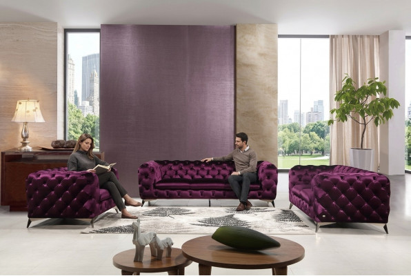 Sofa Chesterfield Polster Canapé XXL Grouss Garnitur Textil 2+1+1 Designer