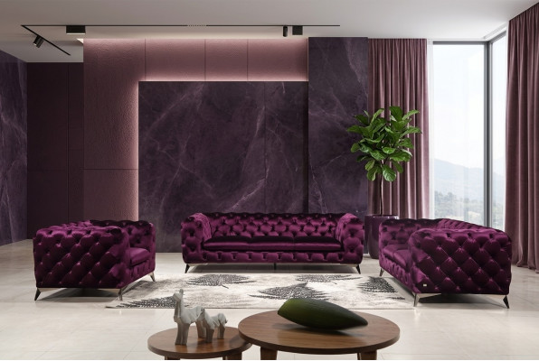 Sofa Chesterfield Polster Canapé XXL Grouss Garnitur Textil 2+1+1 Designer