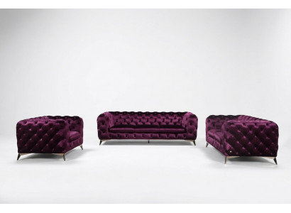 Chesterfield Italienesch Canapé 2x Einsëtzer Couch Set Polsterset Neit 1+1 Sëtz