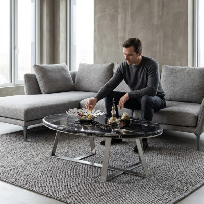 Couch Dësch Ronn Dëscher Ronn Sofa Neit Metall Glas Niewendësch Designer