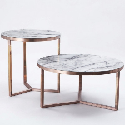 Designer Metall Canapé Glasdësch + Säitendëscher Sofa Nei 2-stéck Set