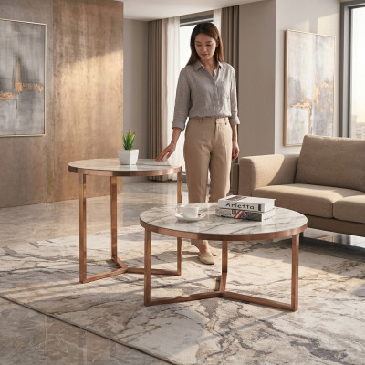 Couch Dësch Ronn Dëscher Ronn Sofa Metall Glas Beistell Designer Luxus