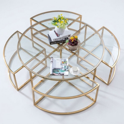 Ronne Designer-Glassofa, Edelstol-Sofa-Dësch, ronnt Design fir doheem