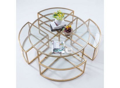Ronne Designer-Glassofa, Edelstol-Sofa-Dësch, ronnt Design fir doheem
