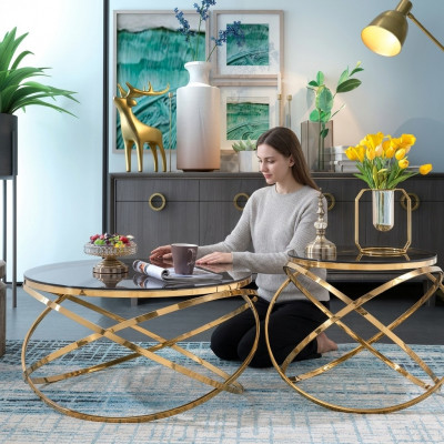 Canapé Dësch Ronn Dëscher Ronn Sofa Metall Glas Bäizestell Designer