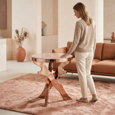 Couch Bäistelltisch Ronn Dëscher Ronner Metall Glas Designer Wunnzëmmer